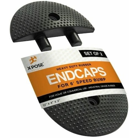 Xpose Safety End Cap - Rubber Speed Hump Cover with Modular Interlocking Design, 8in x 12in x 2 in , 2PK ENDCAP-2-X-S